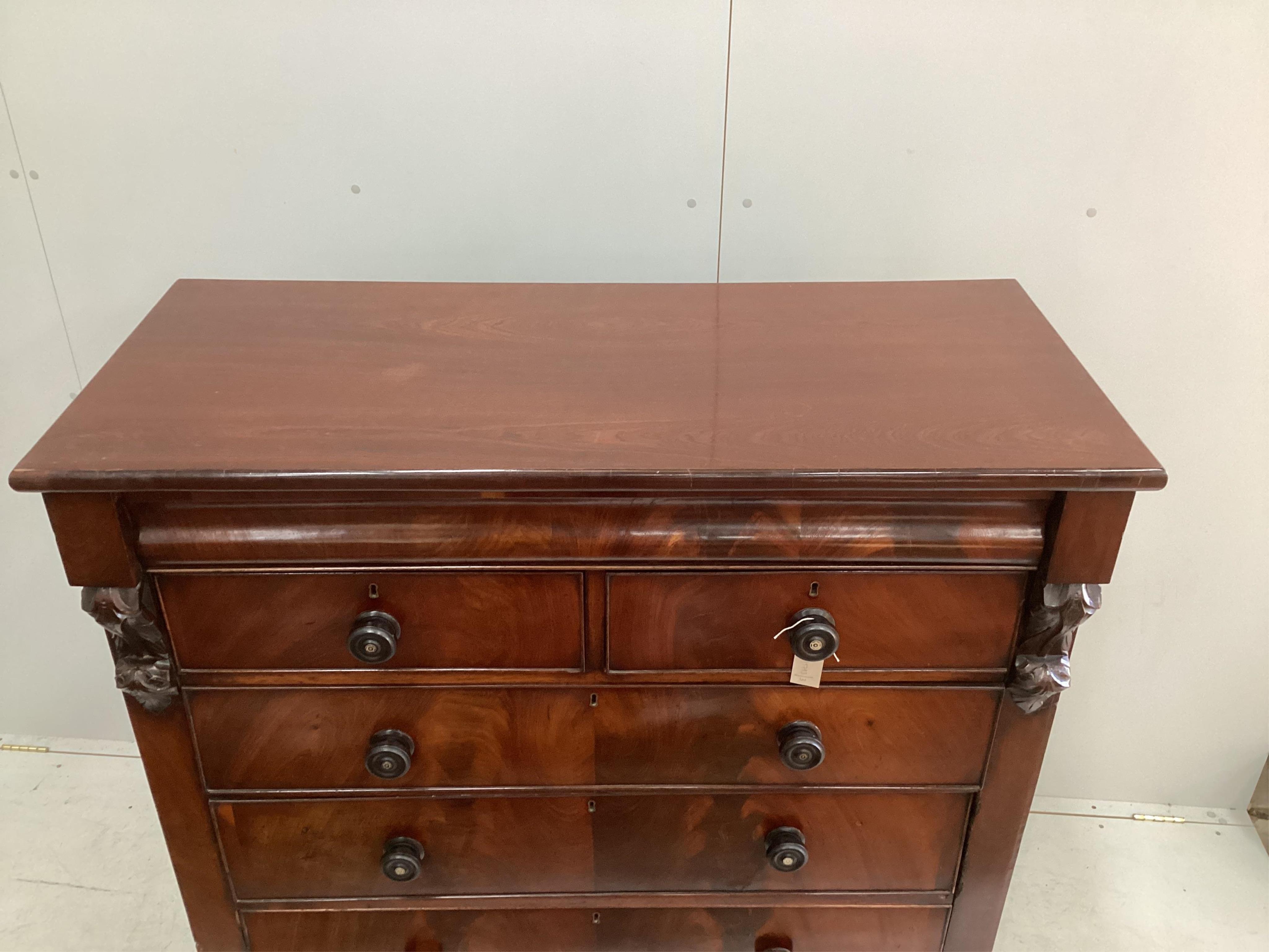 A Victorian mahogany Scottish chest, width 122cm, depth 54cm, height 132cm. Condition - fair to good